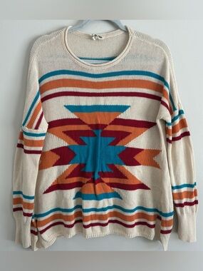 Show Me Your Mumu Women’s Aztec Bonfire Sweater Multi Color Boho Lightweight S